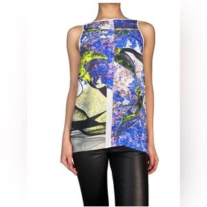 Clover Canyon Blue Abstract Print Tank Top with Green Accents